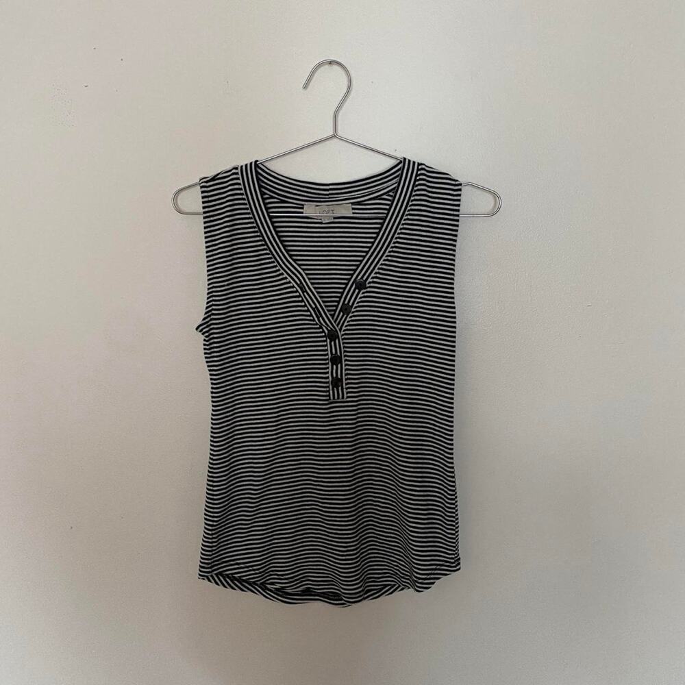 Vintage Black and White Striped Button Tank Women's Medium
